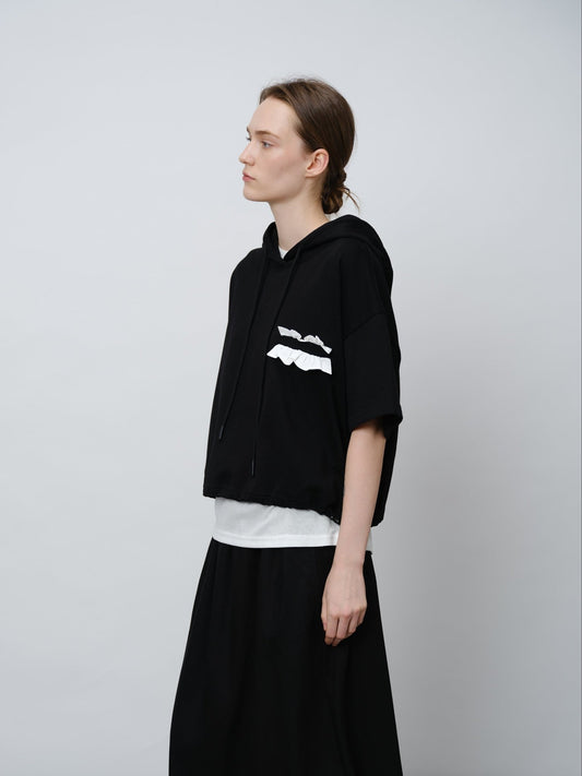 Lace - Trimmed Pocket Short Hoodie - UNIQUE ATTRACTION