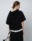 Lace - Trimmed Pocket Short Hoodie - UNIQUE ATTRACTION